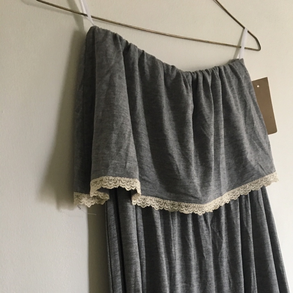 STRAPLESS MAXI long summer DRESS RUFFLE FLOUNCE - Picture 8 of 8